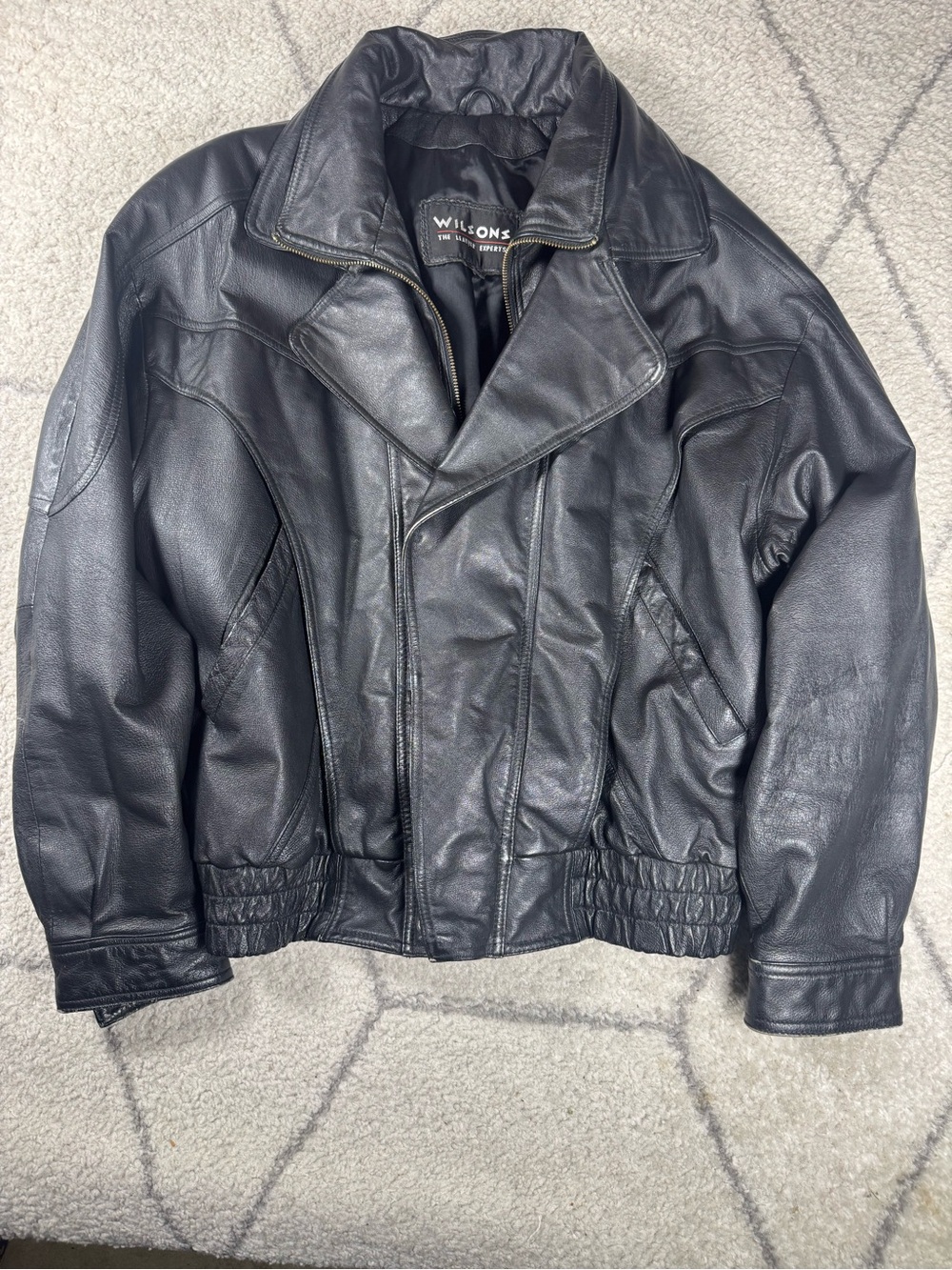 Wilson Black Leather Bomber Jacket - Men's